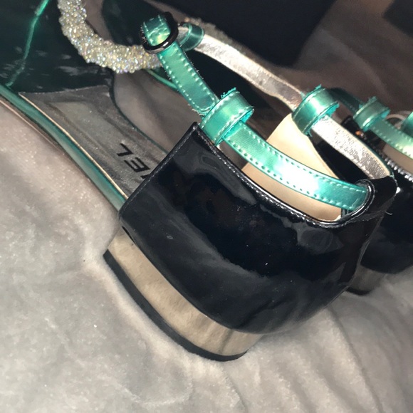 Chanel Sandal Hand Beaded Black Silver and Teal - Picture 6 of 8
